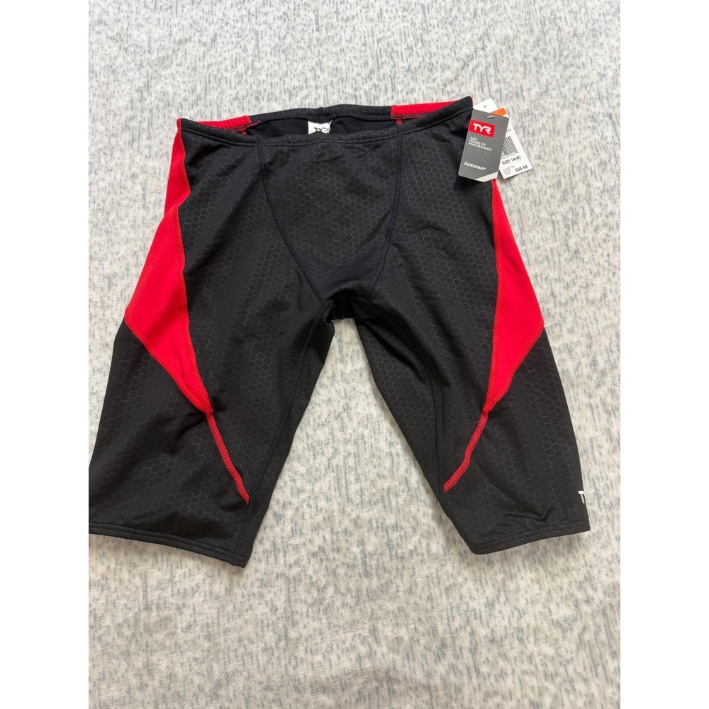 TYR Mens Hexa Cure Splice Jammer Swimsuit Black Red Durafast Elite SHEXA7AH 34 M